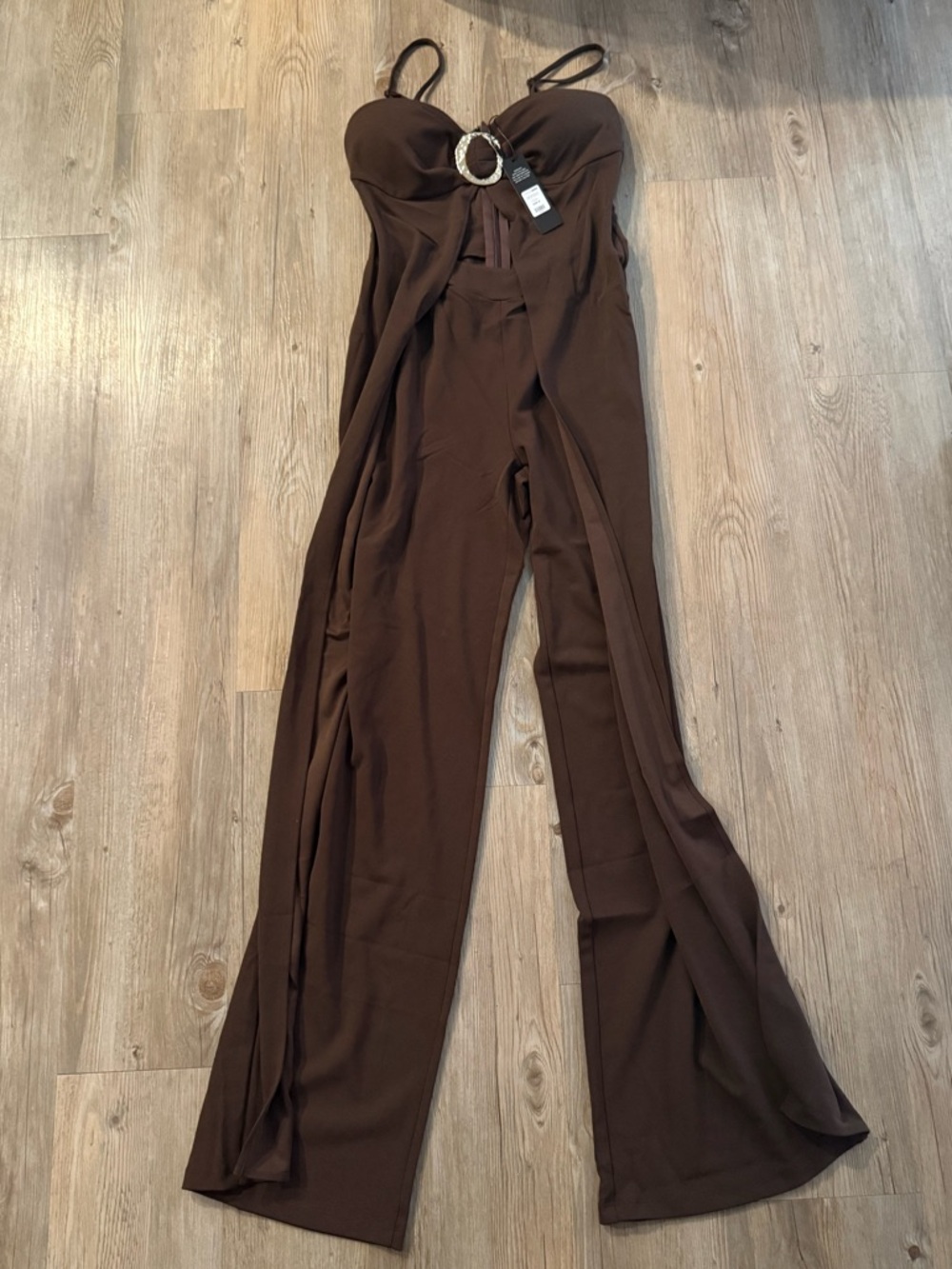 Fashion Nova Chocolate Brown Jumpsuit with Ring Detail